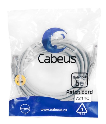 Патчкорд UTP Cabeus PC-UTP-RJ45-Cat.5e-3m Патчкорд UTP Cabeus PC-UTP-RJ45-Cat.5e-3m