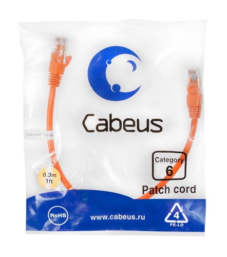 Патчкорд UTP Cabeus PC-UTP-RJ45-Cat.6-0.3m-OR Патчкорд UTP Cabeus PC-UTP-RJ45-Cat.6-0.3m-OR