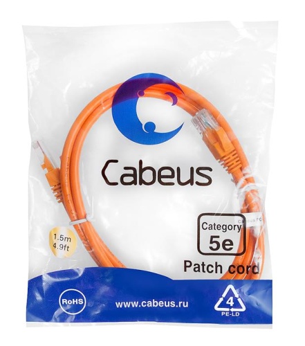Патчкорд UTP Cabeus PC-UTP-RJ45-Cat.5e-1.5m-OR-LSZH фото 2 Патчкорд UTP Cabeus PC-UTP-RJ45-Cat.5e-1.5m-OR-LSZH фото 2
