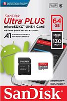 Карта памяти micro SDXC SanDisk 64GB Ultra PLUS UHS-I Card with Adapter (SDSQUB3-064G-GN6MA)