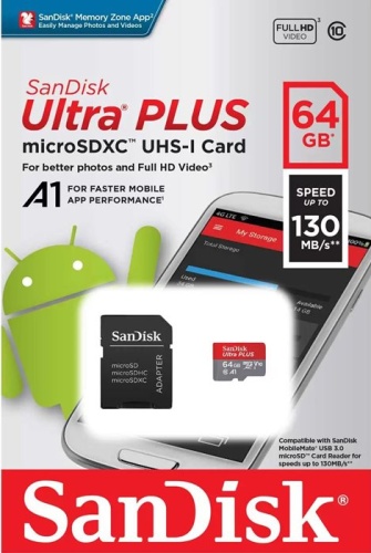 Карта памяти micro SDXC SanDisk 64GB Ultra PLUS UHS-I Card with Adapter (SDSQUB3-064G-GN6MA) Карта памяти micro SDXC SanDisk 64GB Ultra PLUS UHS-I Card with Adapter (SDSQUB3-064G-GN6MA)