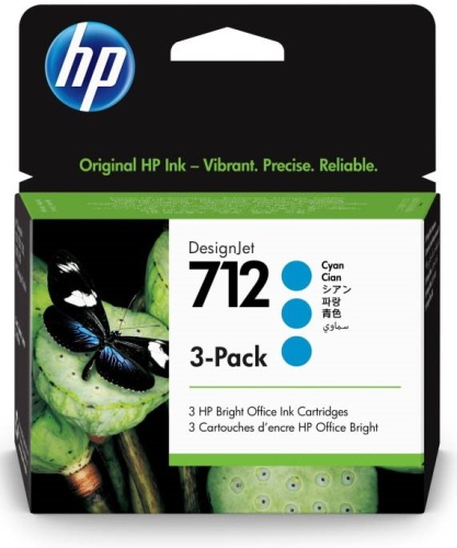 Оригинальный струйный картридж Hewlett Packard 712 3-Pack 29-ml Cyan DesignJet Ink Cartridge 3ED77A