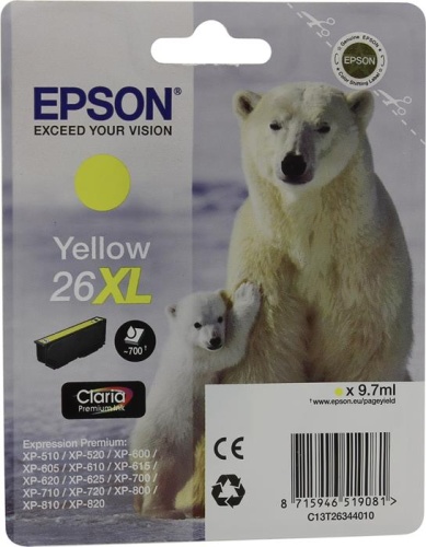 Оригинальный струйный картридж Epson T2634 (желтый) 26XL C13T26344010