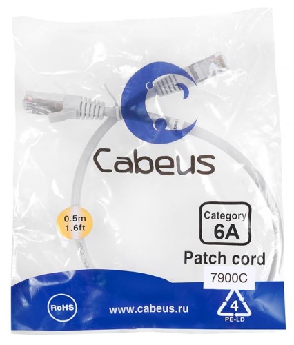Патчкорд FTP Cabeus PC-SSTP-RJ45-Cat.6a-0.5m-LSZH фото 2