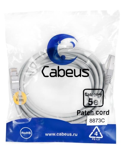 Патчкорд UTP Cabeus PC-FTP-RJ45-Cat.5e-3m-LSZH фото 2