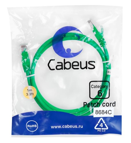 Патчкорд UTP Cabeus PC-UTP-RJ45-Cat.6-1m-GN фото 2 Патчкорд UTP Cabeus PC-UTP-RJ45-Cat.6-1m-GN фото 2
