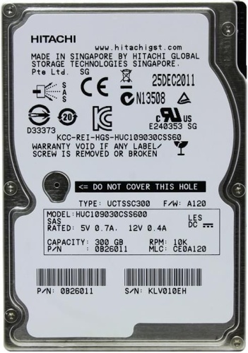 Жесткий диск SAS HDD 2.5 Hitachi 300ГБ C10K900 0B26011 Жесткий диск SAS HDD 2.5 Hitachi 300ГБ C10K900 0B26011