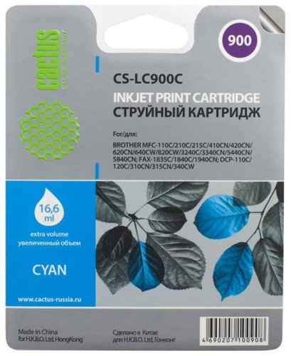 Картридж струйный совместимый Cactus CS-LC900С голубой CS-LC900C