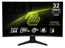 MSI 32CQ6F 31.5" 16:9 WQHD(2560x1440) Rapid VA Curve 1500R,DisplayHDR 400, 0,5ms(GTG), 3500:1, 100M:1,400nits, 178/178, 2xHDMI 2.0, 1xDP 1.4, Tilt, VESA, 180HZ, Black, 1y war-ty