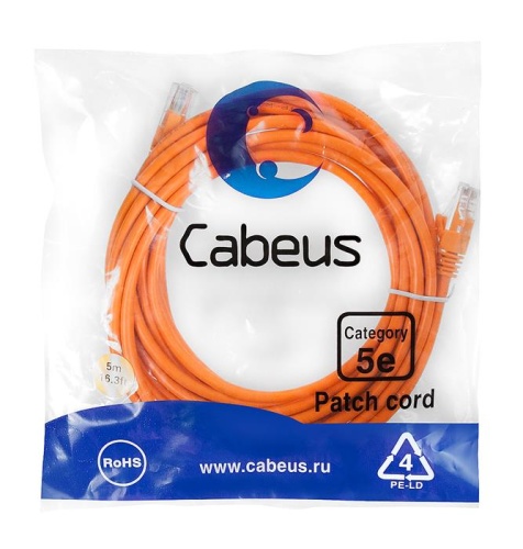 Патчкорд UTP Cabeus PC-UTP-RJ45-Cat.5e-5m-OR-LSZH фото 2 Патчкорд UTP Cabeus PC-UTP-RJ45-Cat.5e-5m-OR-LSZH фото 2