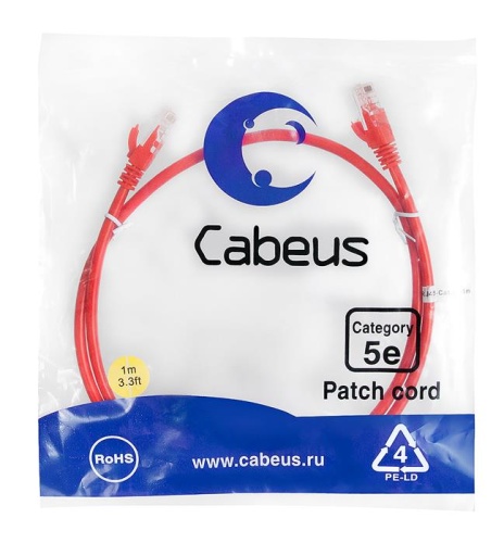 Патчкорд UTP Cabeus PC-UTP-RJ45-Cat.5e-1m-RD-LSZH фото 2 Патчкорд UTP Cabeus PC-UTP-RJ45-Cat.5e-1m-RD-LSZH фото 2