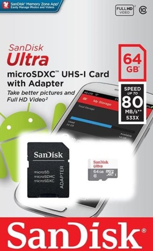 Карта памяти SDXC SanDisk 64Gb Ultra Androidр SDSQUNS-064G-GN6TA