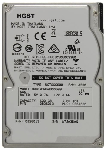 Жесткий диск SAS HDD 2.5 Hitachi 600Gb Ultrastar C10K900 HUC109060CSS600 HT0B26013 Жесткий диск SAS HDD 2.5 Hitachi 600Gb Ultrastar C10K900 HUC109060CSS600 HT0B26013
