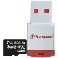 Карта памяти Micro SDHC Transcend 8ГБ microSDHC Class 10 TS8GUSDHC10-P3