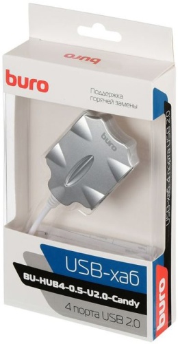 Разветвитель USB2.0 Buro BU-HUB4-0.5-U2.0-Candy серебристый BU-HUB4-0.5-U2.0-CANDY фото 6