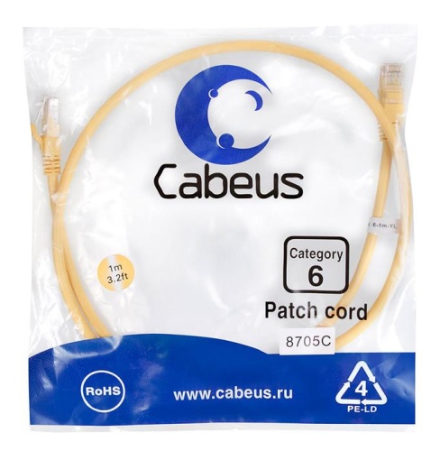 Патчкорд UTP Cabeus PC-UTP-RJ45-Cat.6-1m-YL Патчкорд UTP Cabeus PC-UTP-RJ45-Cat.6-1m-YL