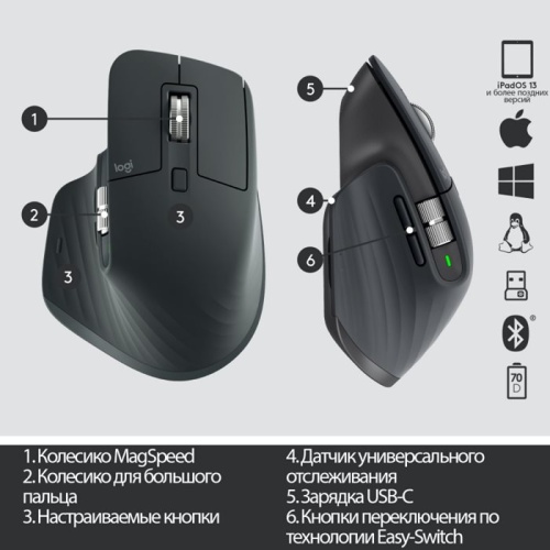 Мышь Logitech MX Master 3 черный 910-005704 фото 8