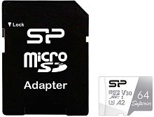 Карта памяти micro SDXC Silicon Power 64Gb SP064GBSTXDA2V20SP Superior + adapter