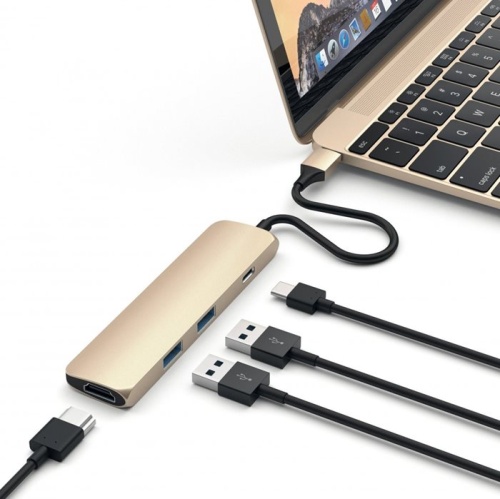 Разветвитель USB3.0 Satechi Slim Aluminum Type-C Multi-Port Adapter ST-CMAG Gold фото 3