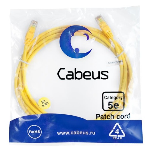 Патчкорд UTP Cabeus PC-UTP-RJ45-Cat.5e-3m-YL-LSZH фото 2 Патчкорд UTP Cabeus PC-UTP-RJ45-Cat.5e-3m-YL-LSZH фото 2