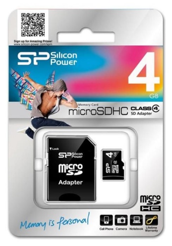 Карта памяти Micro SDHC Silicon Power 4ГБ SP004GBSTH004V10-SP