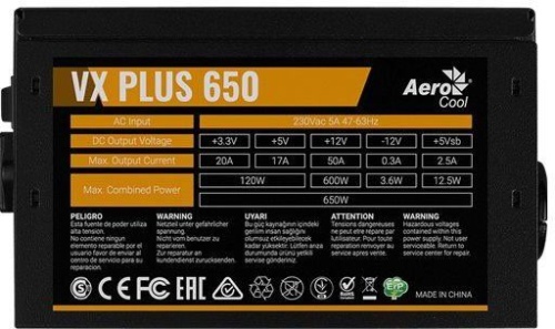 Блок питания Aerocool 650W VX-650 PLUS фото 2