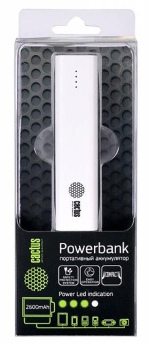 Мобильный аккумулятор Cactus CS-PBAS120-2600WT белый Мобильный аккумулятор Cactus CS-PBAS120-2600WT белый