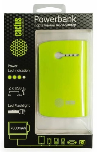 Мобильный аккумулятор Cactus CS-PBX3-7800WG зеленый/белый