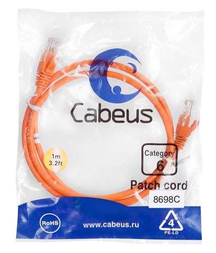 Патчкорд UTP Cabeus PC-UTP-RJ45-Cat.6-1m-OR Патчкорд UTP Cabeus PC-UTP-RJ45-Cat.6-1m-OR