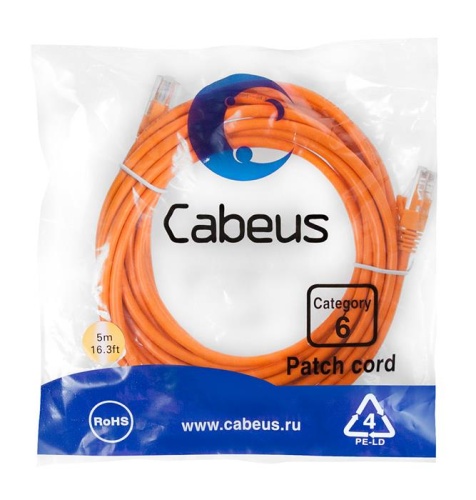 Патчкорд UTP Cabeus PC-UTP-RJ45-Cat.6-5m-OR Патчкорд UTP Cabeus PC-UTP-RJ45-Cat.6-5m-OR